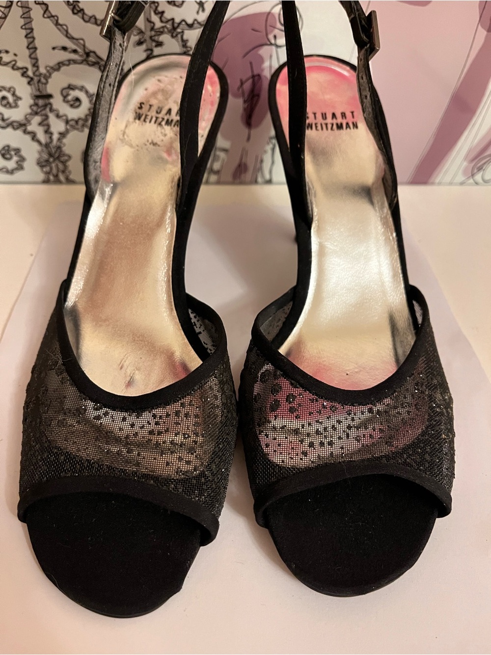 Stuart Weitzman Black Mesh & Sequin Slingback Heels - Size 7 (Deadstock/Unworn)